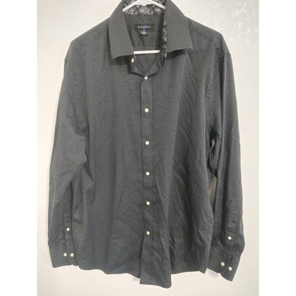 Ziggurat Mens Size XL Black & Gray Long Sleeve Button Up Dress Shirt
